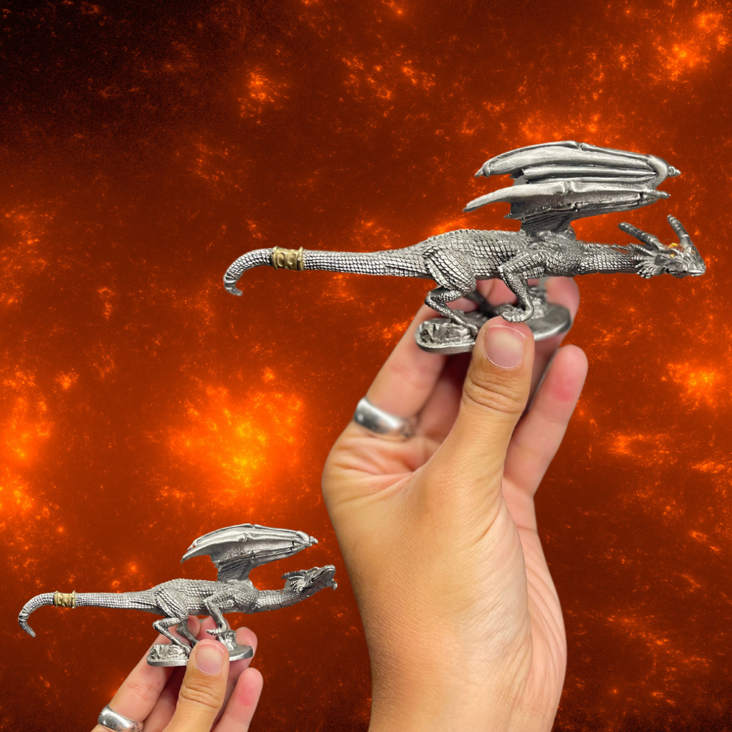 Pewter Silver/Gold Dragon Statue